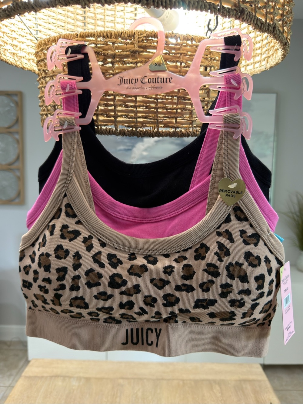 Juicy Couture Leopard Seamless Bralette Trio - Leopard, Pink, Black